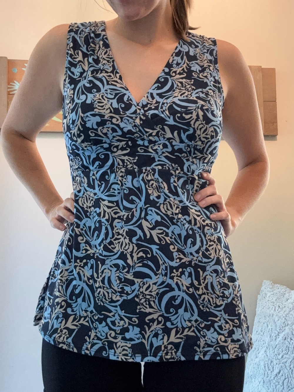 a.n.a Navy and Light Blue V-Neck Sleeveless Camisole
